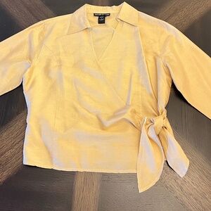 SilkLand Collection 100% Silk Wrap Top L Beige Long Sleeve Women's Blouse